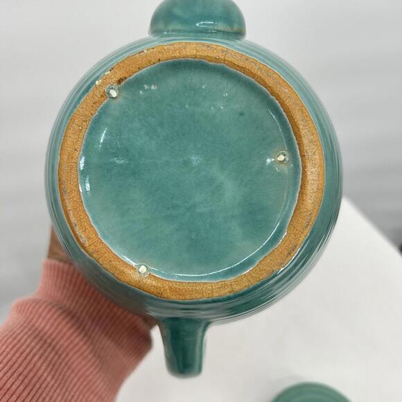 Vintage 1950\'s Turquoise Ceramic Strainer Textured Teapot